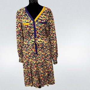 Nina Ricci 100%silk Colorful dress with Detachable Belt Vintage